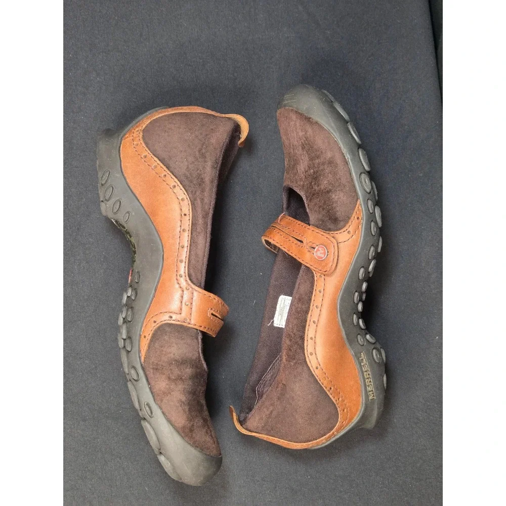 Merrell Plaza‎ Bandeau Espresso Brown Suede Leather Mary Jane Flats Womens 8.5